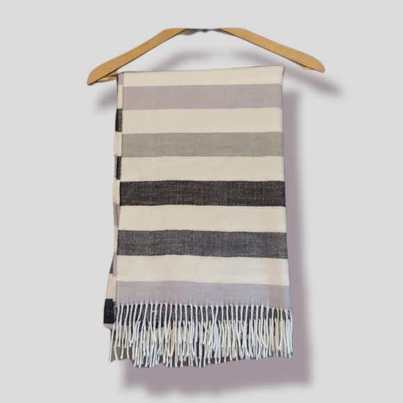 Accessories - Cream, gray and black stripe winter scarf